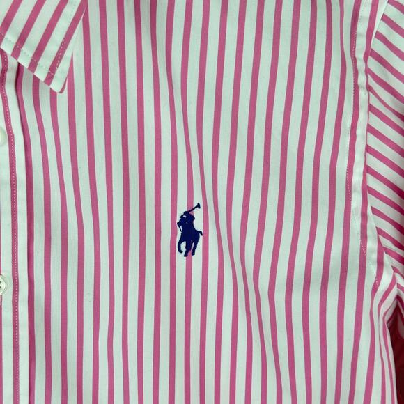 Ralph Lauren Sport pink white stripe button shirt women’s 14 slim fit - Picture 5 of 5